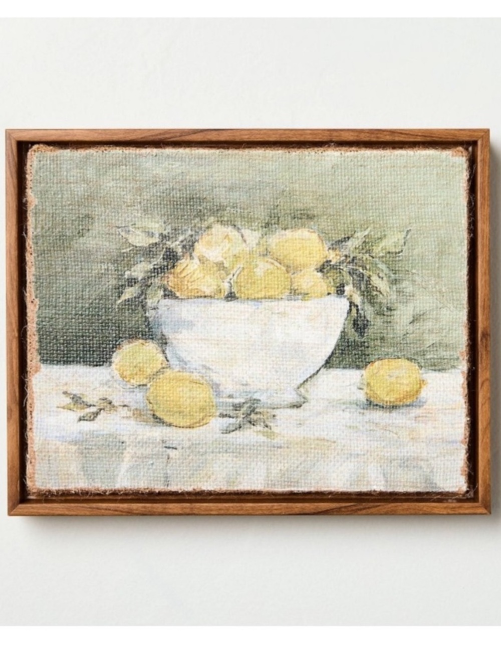 HEARTH & HAND NWT 10"x8" Lemon Bowl Still Life on Burlap Wall Art Framed